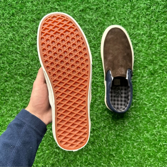 Vans Classic Slip On Pig Suede Plaid Brown Navy - Picture 10 of 10